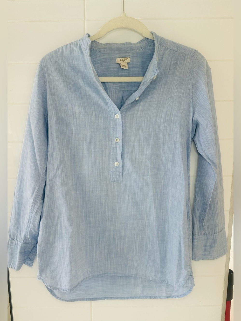 J. Crew Light Blue Cotton Band-Collar Button-Front Shirt/ Tunic